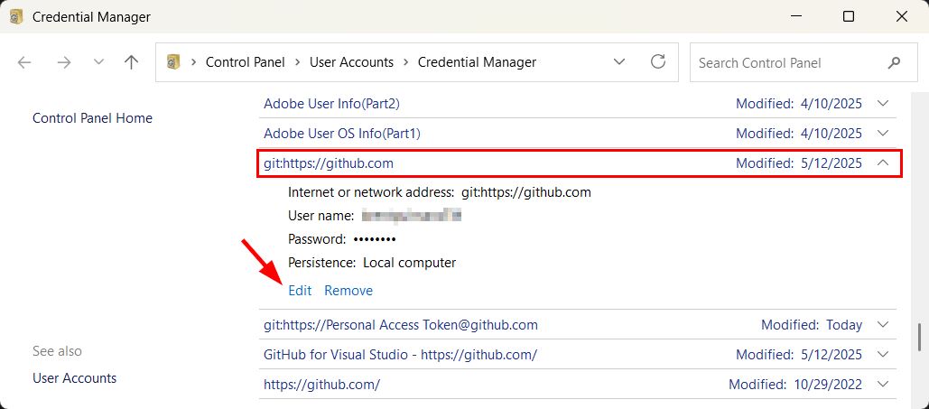 Edit old credentials