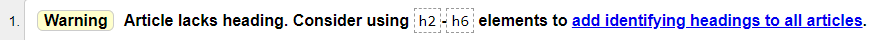 Validator result of example 1: article without heading