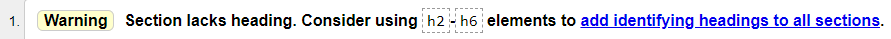 Validator result of example 1: section without heading